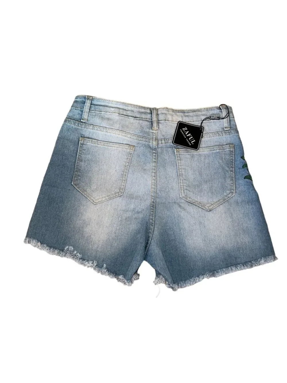 Zaful Womens Denim Shorts W/ Rose Embroidery Frayed Hem Size 4 Light Wash Cotton - Picture 4 of 11